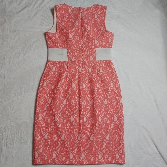 𝅺Worthington Womens V-neck Pink And White Knee Length Cocktail Lace Dress Sz 10 - Picture 5 of 7